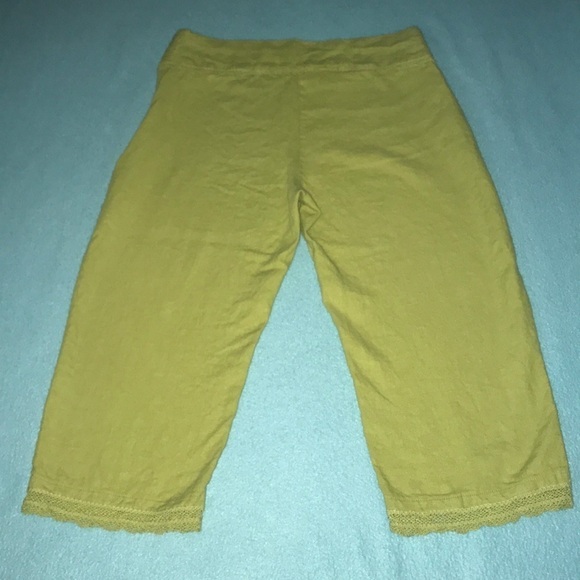 TERRAMODA crop crocheted details vintage pants chartreuse size M - Picture 2 of 12